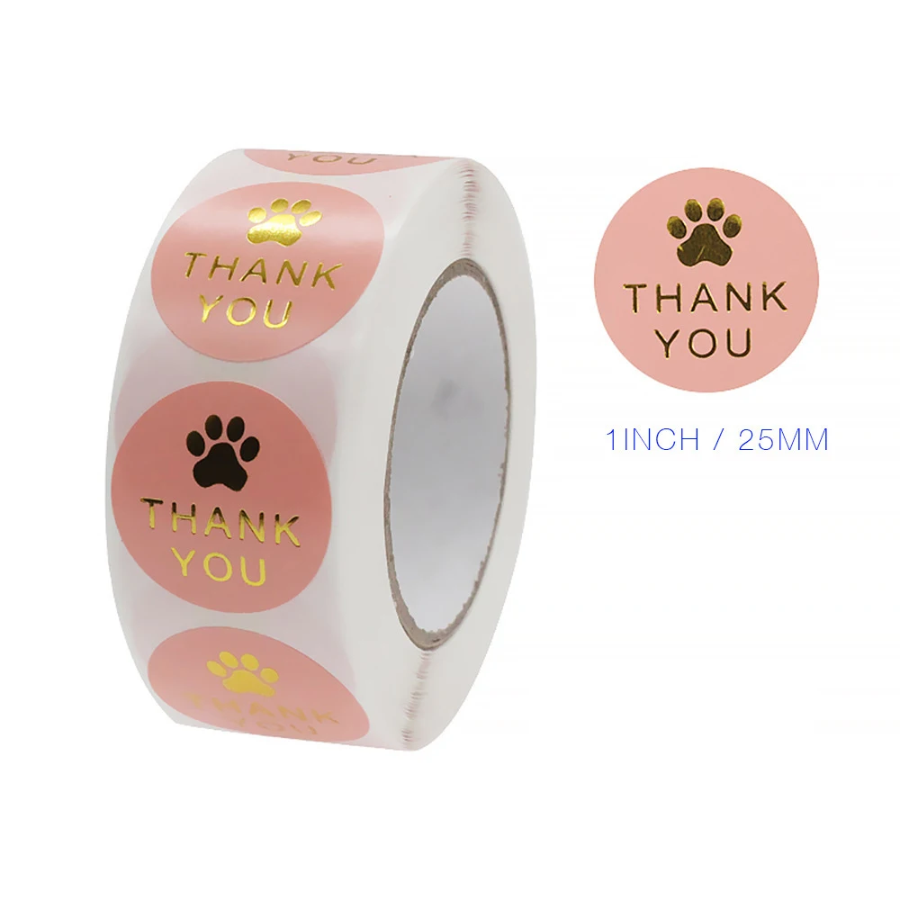 100-500pcs Cute Paw Thank You Stickers Seal Labels Bussiness Supplies 1 Inch Gold Foil Gift Packaging Stickers Stationery Decor