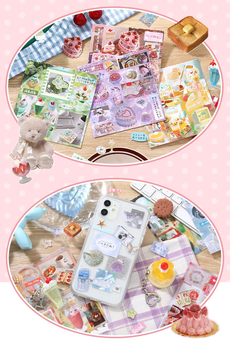 30sheets Kawaii Japanese Showa Cuisine Series Flash Film Die Cutting Sticker Book DIY Scrapbook Diary Album Aesthetic Stationery