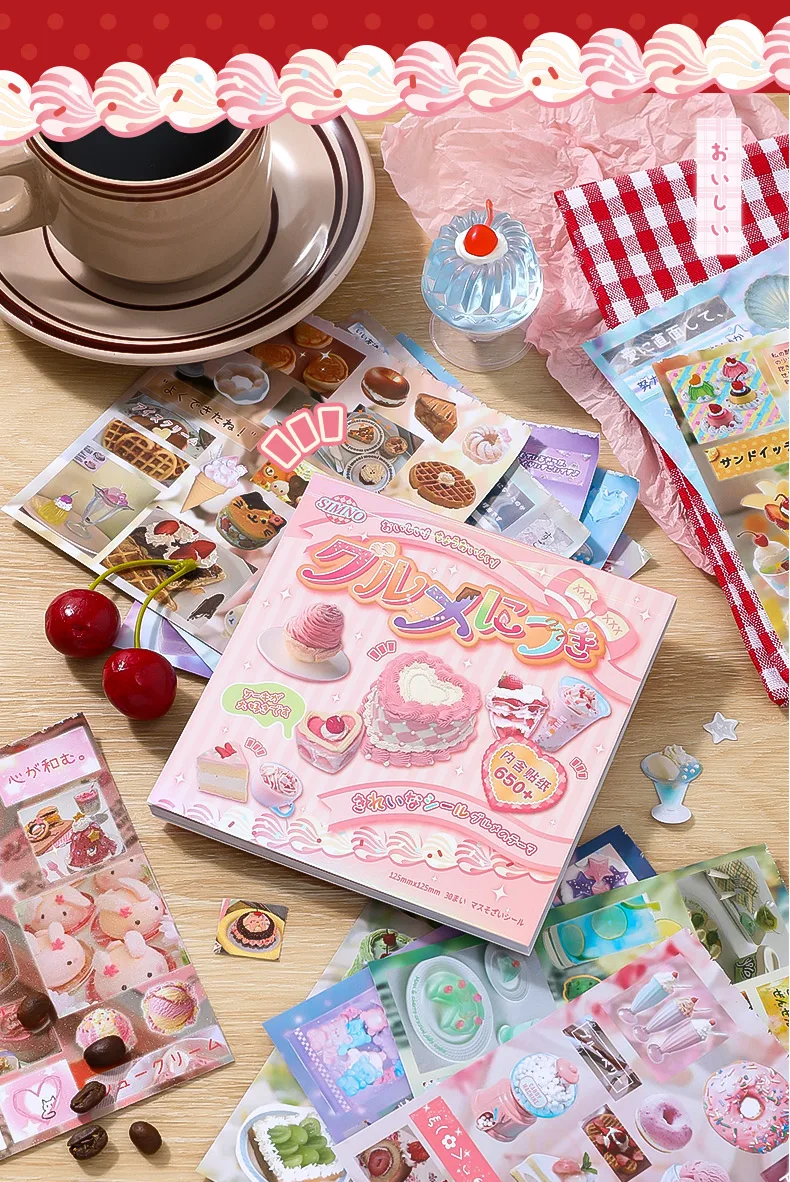 30sheets Kawaii Japanese Showa Cuisine Series Flash Film Die Cutting Sticker Book DIY Scrapbook Diary Album Aesthetic Stationery