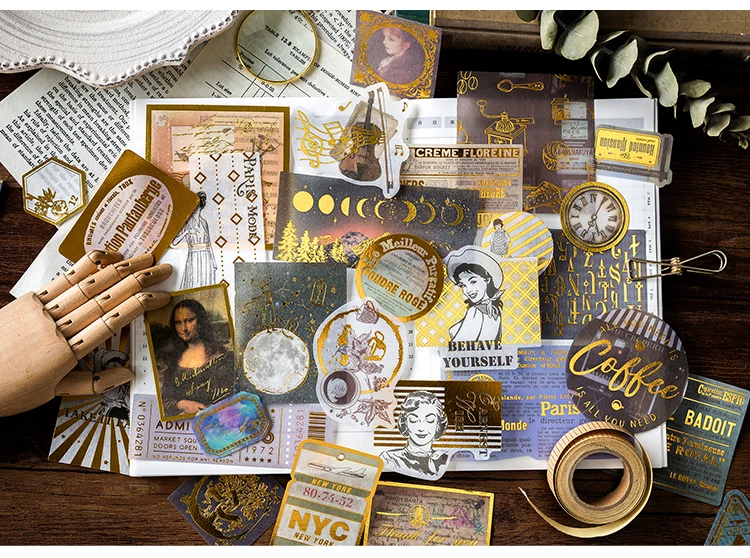 60pcs/1lot Kawaii Stationery Stickers Renaissance Gold Diary Planner Decorative Mobile Stickers Scrapbooking DIY Craft Stickers