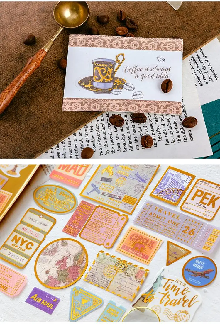 60pcs/1lot Kawaii Stationery Stickers Renaissance Gold Diary Planner Decorative Mobile Stickers Scrapbooking DIY Craft Stickers