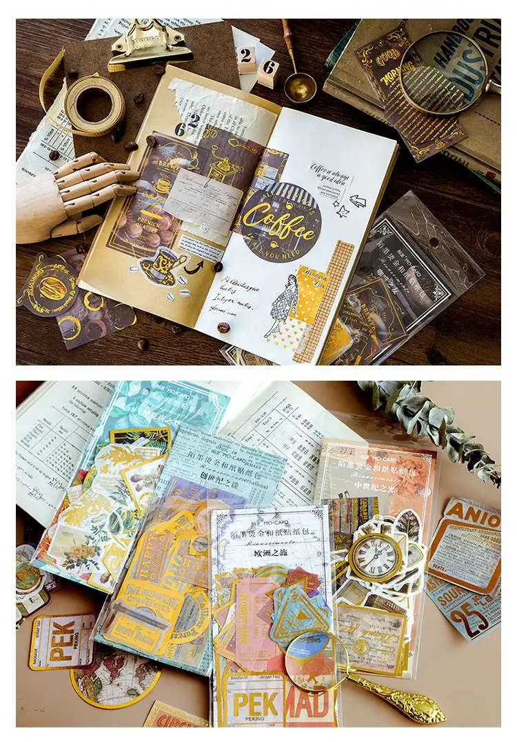 60pcs/1lot Kawaii Stationery Stickers Renaissance Gold Diary Planner Decorative Mobile Stickers Scrapbooking DIY Craft Stickers