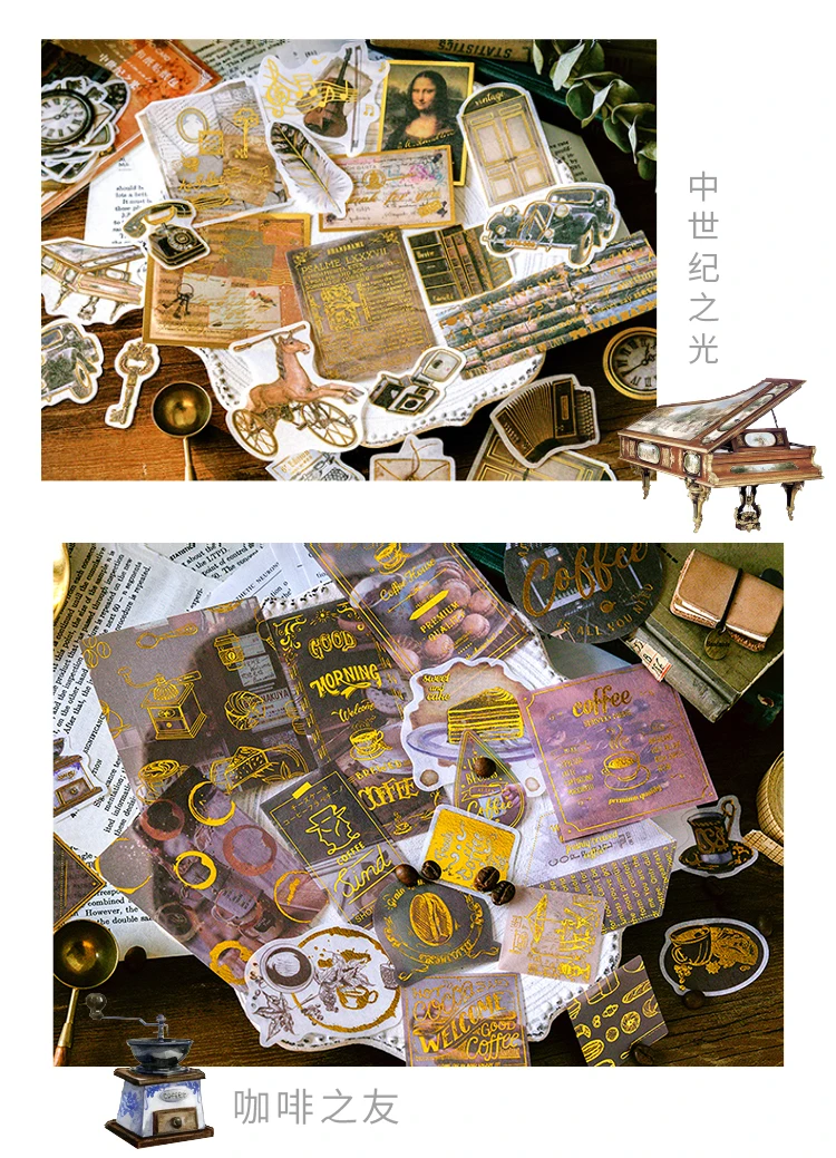 60pcs/1lot Kawaii Stationery Stickers Renaissance Gold Diary Planner Decorative Mobile Stickers Scrapbooking DIY Craft Stickers