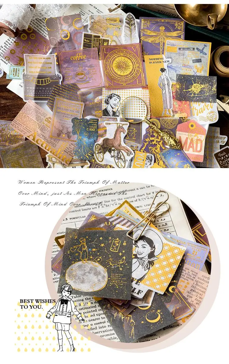 60pcs/1lot Kawaii Stationery Stickers Renaissance Gold Diary Planner Decorative Mobile Stickers Scrapbooking DIY Craft Stickers