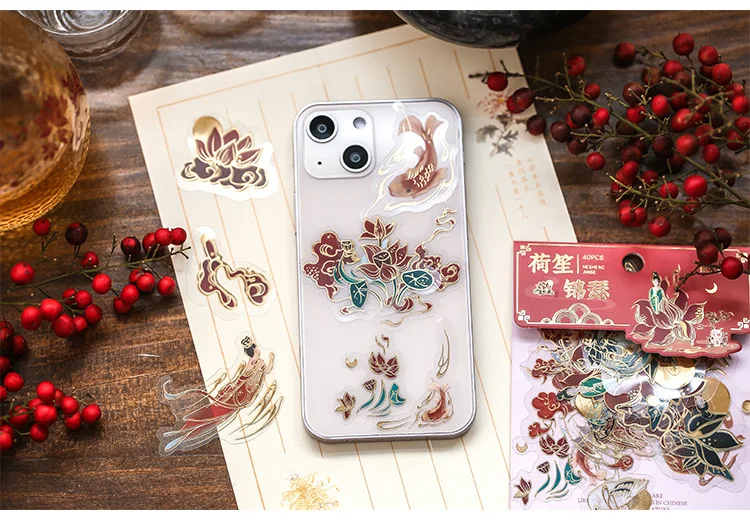 40pcs Retro Chinese style Decorative Waterproof Stickers Scrapbooking Label Diary Stationery Album Phone Cup Journal Planner