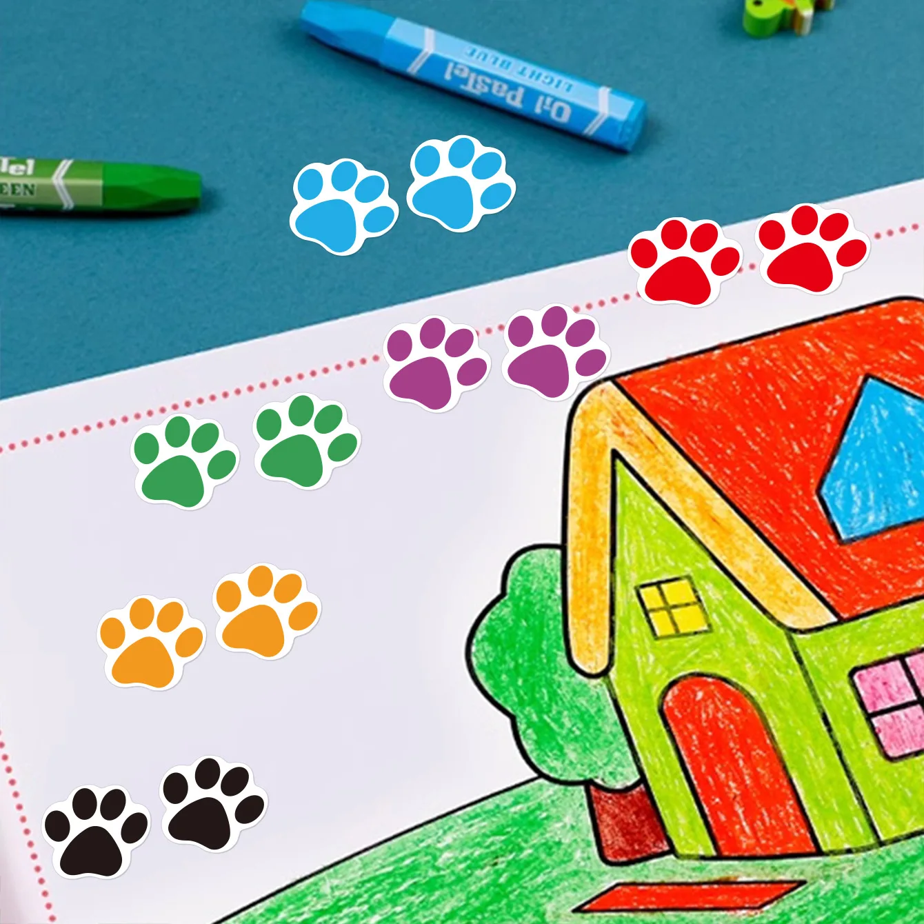 500 PCS Dog Paw Print Stickers,1 Inch Colorful/Black Dog Stickers For Kids,Self-Adhesive Puppy Paw Prints Stickers For Gifts