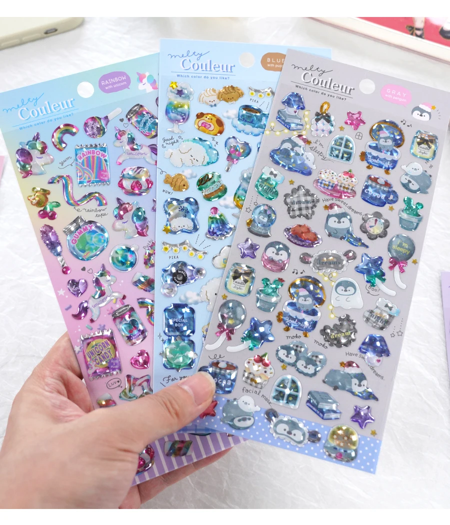 3 pcs/6pcs Colorful Cartoon Crystal Sweet Candy Stickers Scrapbooking Diy Journal Cute Sticker Stationery Decor School Gift