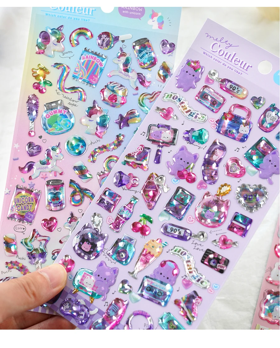 3 pcs/6pcs Colorful Cartoon Crystal Sweet Candy Stickers Scrapbooking Diy Journal Cute Sticker Stationery Decor School Gift