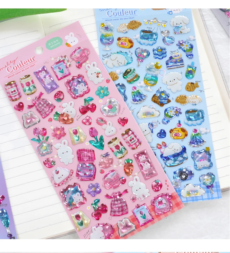 3 pcs/6pcs Colorful Cartoon Crystal Sweet Candy Stickers Scrapbooking Diy Journal Cute Sticker Stationery Decor School Gift