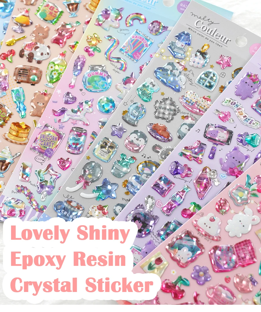 3 pcs/6pcs Colorful Cartoon Crystal Sweet Candy Stickers Scrapbooking Diy Journal Cute Sticker Stationery Decor School Gift