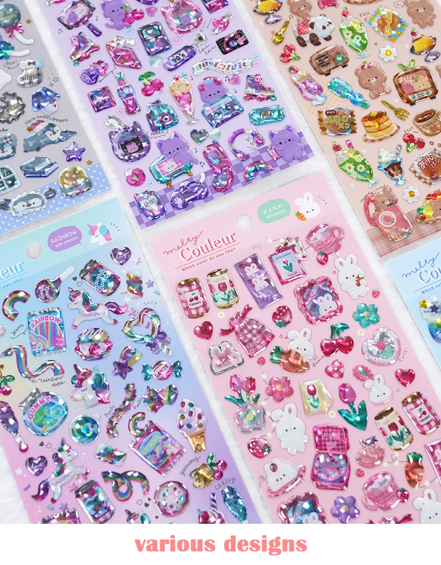 3 pcs/6pcs Colorful Cartoon Crystal Sweet Candy Stickers Scrapbooking Diy Journal Cute Sticker Stationery Decor School Gift