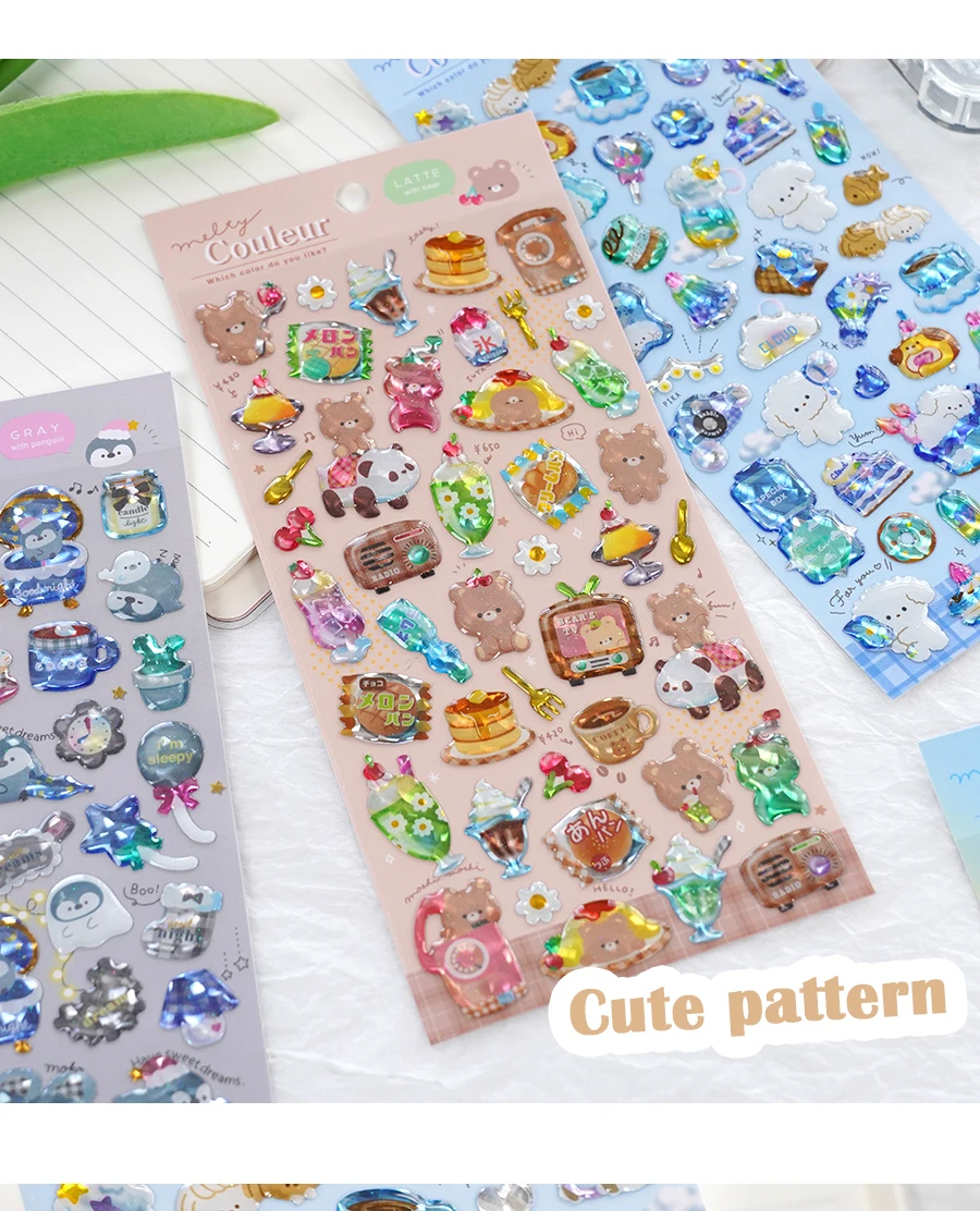 3 pcs/6pcs Colorful Cartoon Crystal Sweet Candy Stickers Scrapbooking Diy Journal Cute Sticker Stationery Decor School Gift