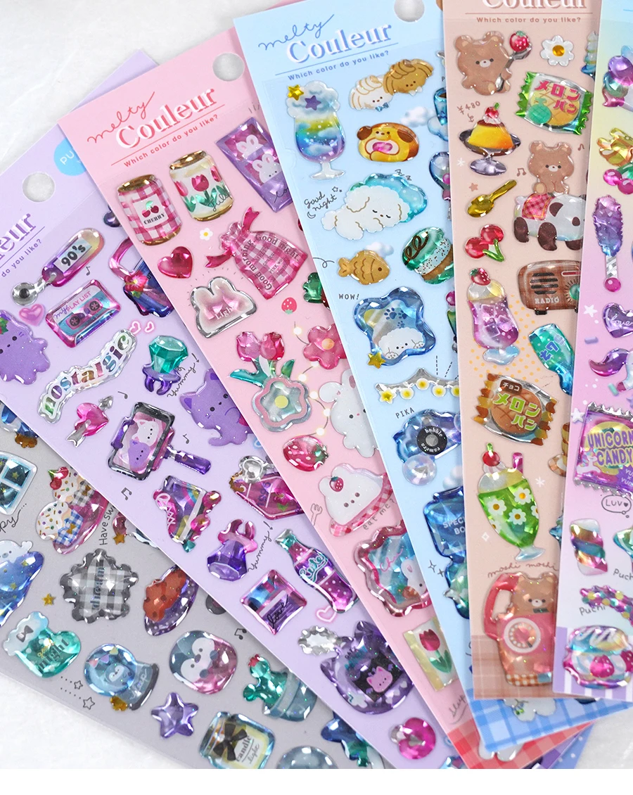 3 pcs/6pcs Colorful Cartoon Crystal Sweet Candy Stickers Scrapbooking Diy Journal Cute Sticker Stationery Decor School Gift