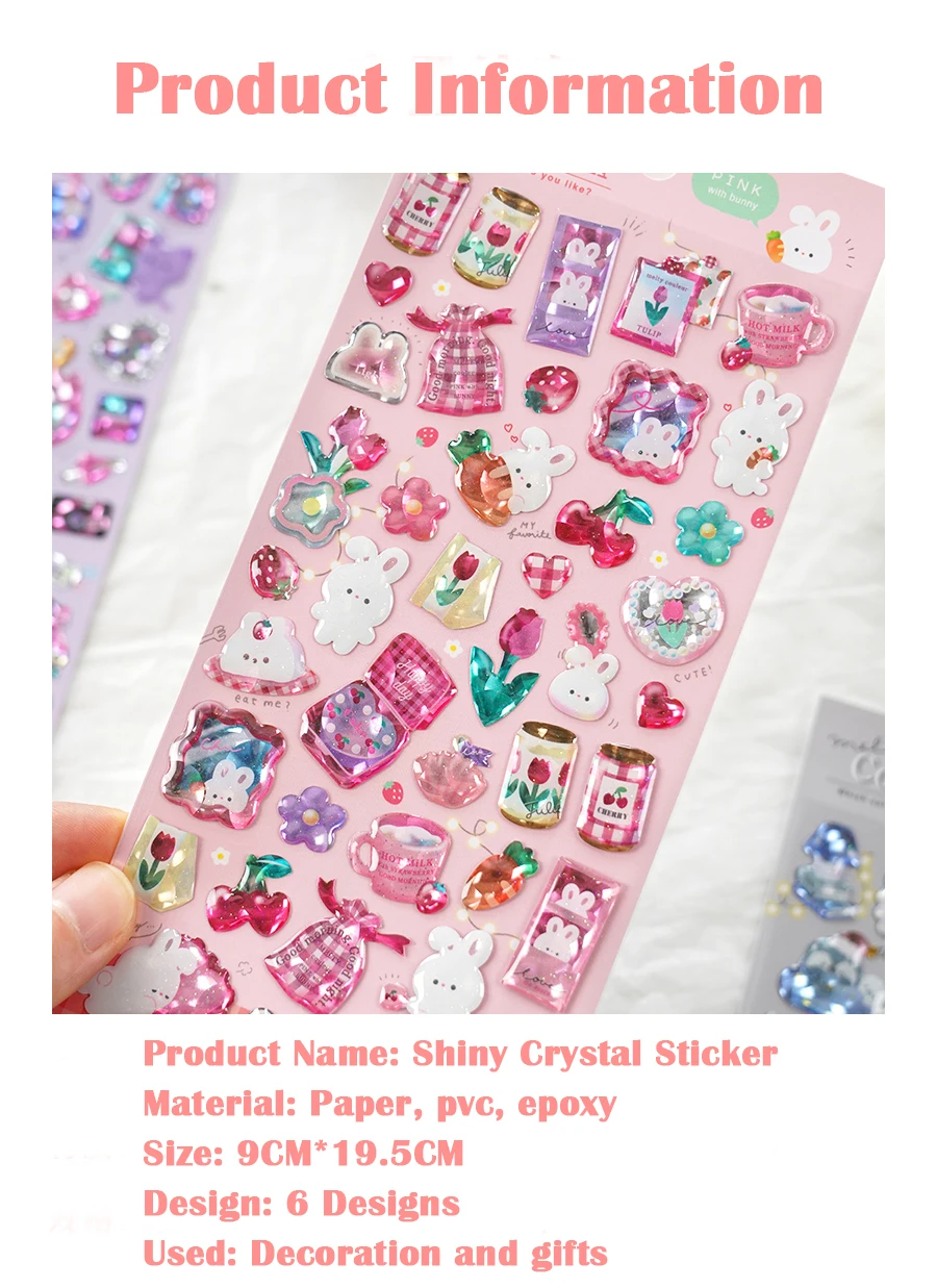 3 pcs/6pcs Colorful Cartoon Crystal Sweet Candy Stickers Scrapbooking Diy Journal Cute Sticker Stationery Decor School Gift