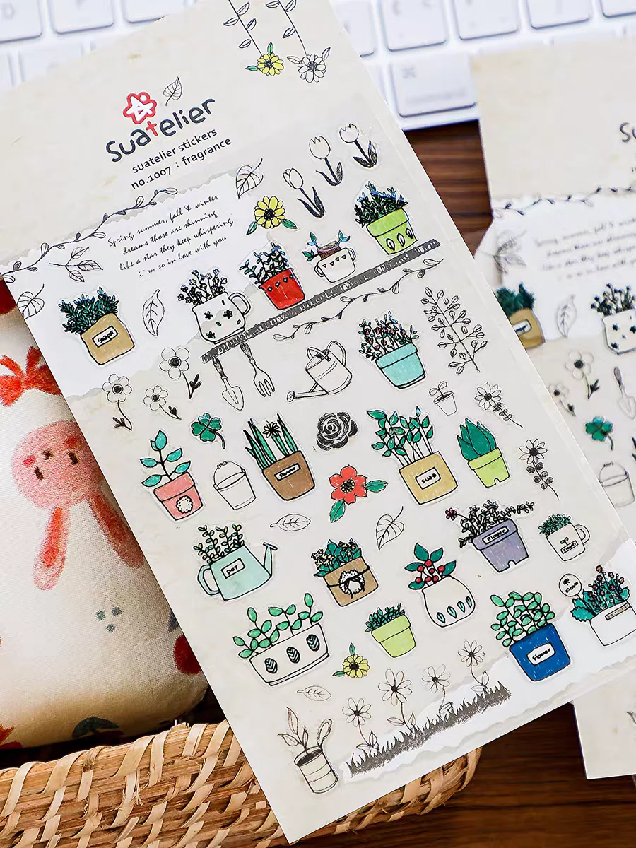 Korean Import Suatelier Potted Plant PVC Stickers DIY Scrapbooking Journey Diary Stationery Stickers School Supplies