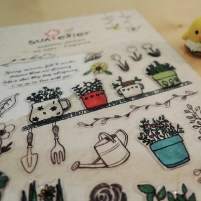 Korean Import Suatelier Potted Plant PVC Stickers DIY Scrapbooking Journey Diary Stationery Stickers School Supplies