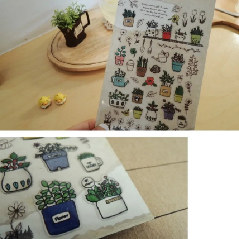 Korean Import Suatelier Potted Plant PVC Stickers DIY Scrapbooking Journey Diary Stationery Stickers School Supplies