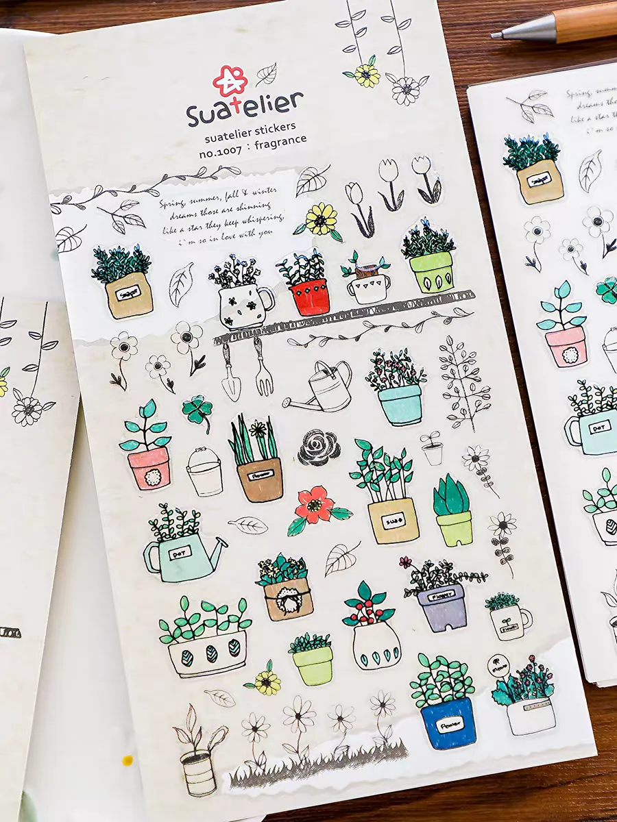 Korean Import Suatelier Potted Plant PVC Stickers DIY Scrapbooking Journey Diary Stationery Stickers School Supplies