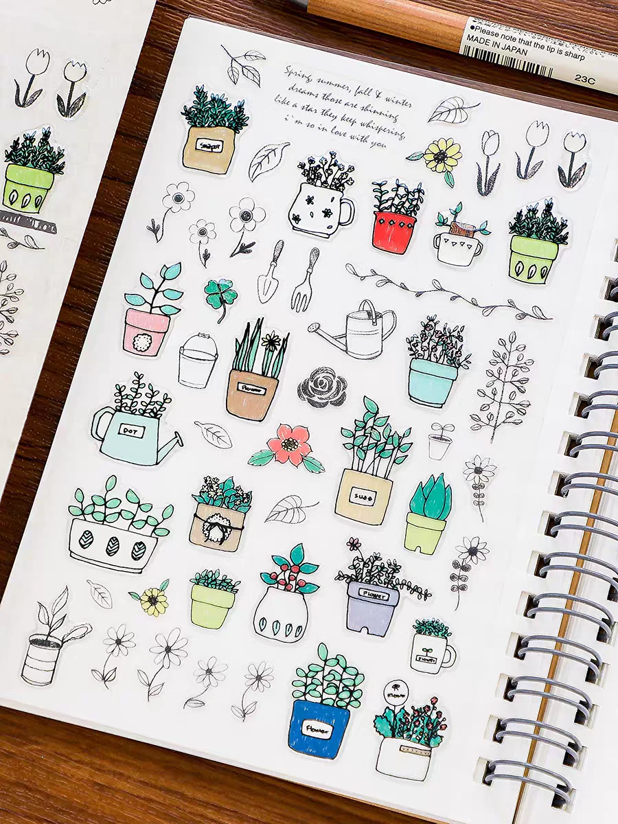 Korean Import Suatelier Potted Plant PVC Stickers DIY Scrapbooking Journey Diary Stationery Stickers School Supplies