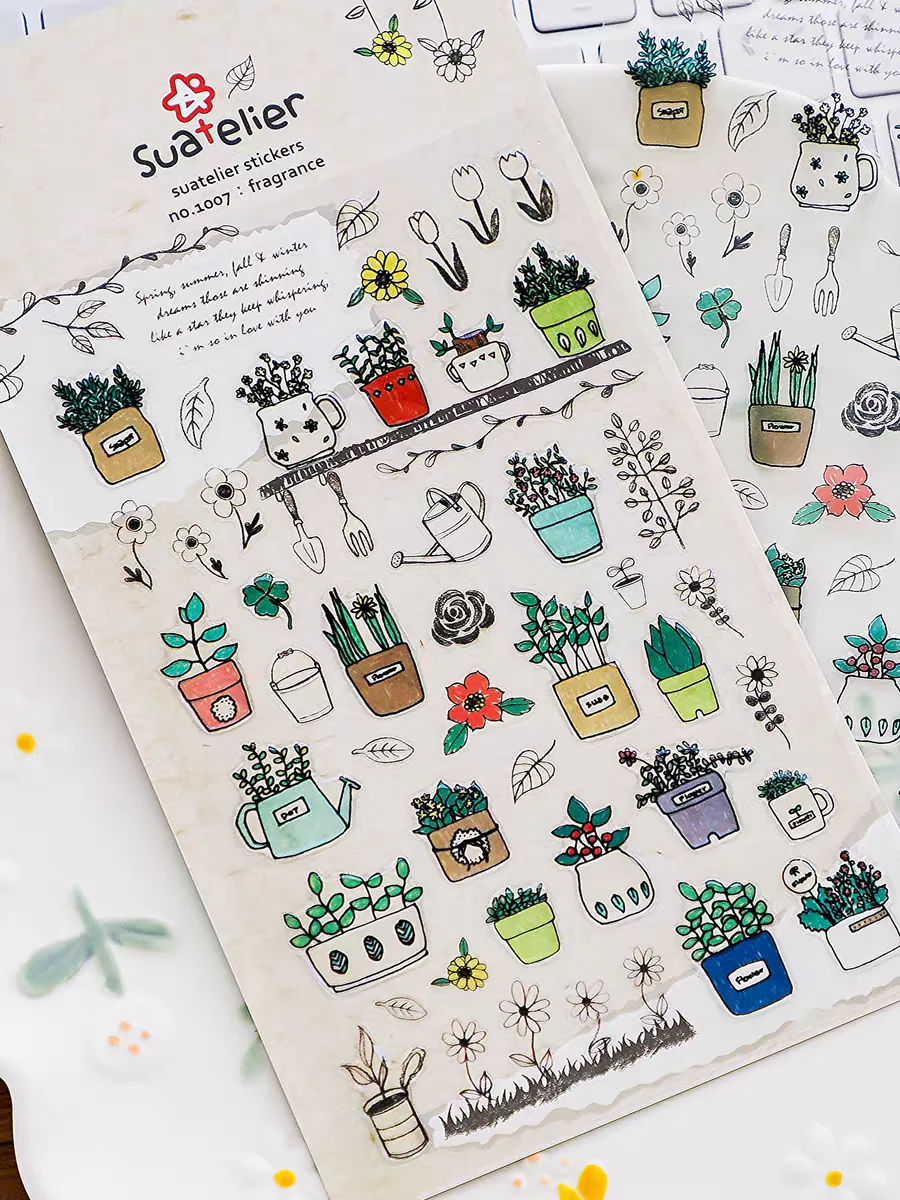 Korean Import Suatelier Potted Plant PVC Stickers DIY Scrapbooking Journey Diary Stationery Stickers School Supplies