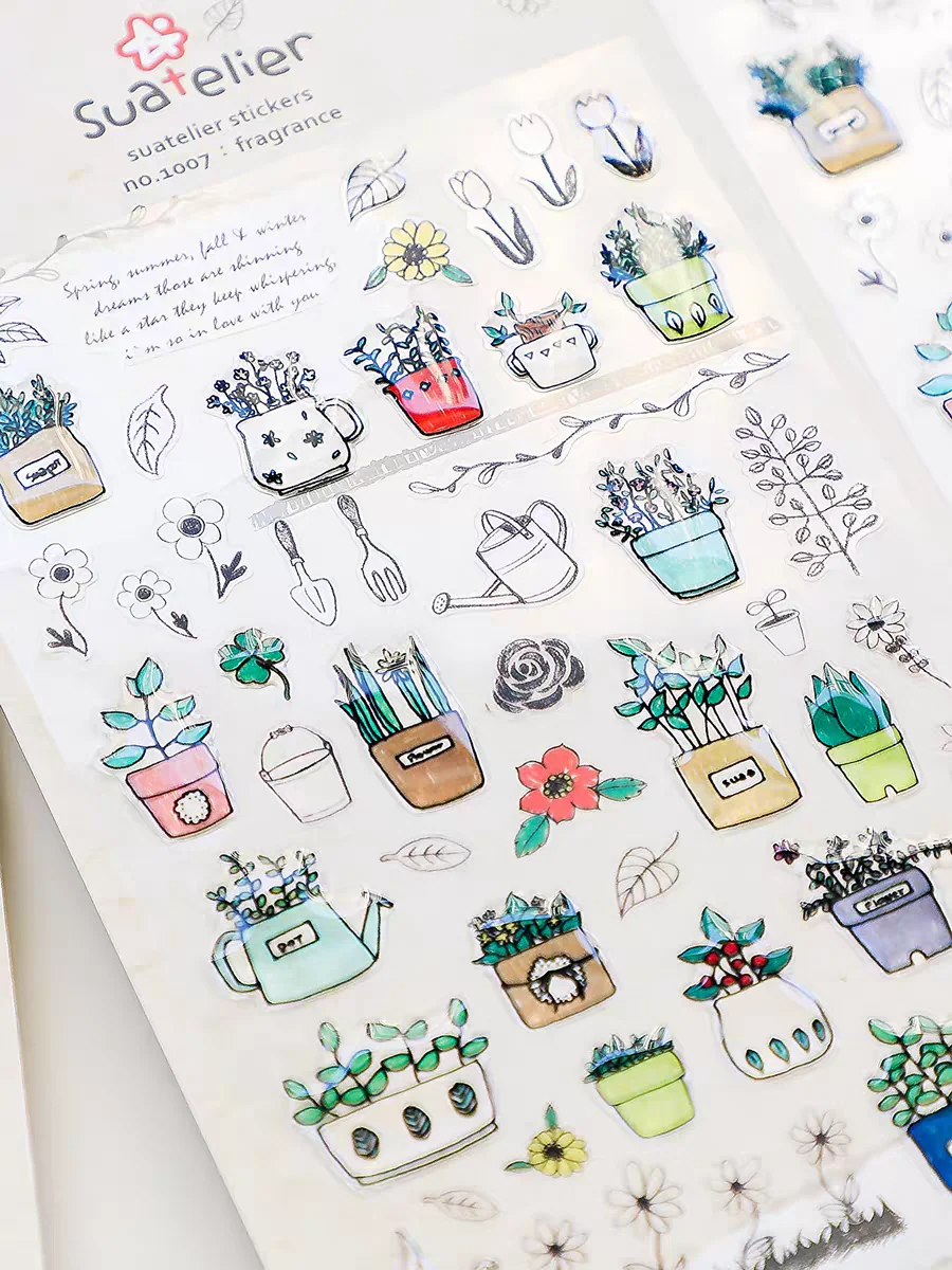 Korean Import Suatelier Potted Plant PVC Stickers DIY Scrapbooking Journey Diary Stationery Stickers School Supplies