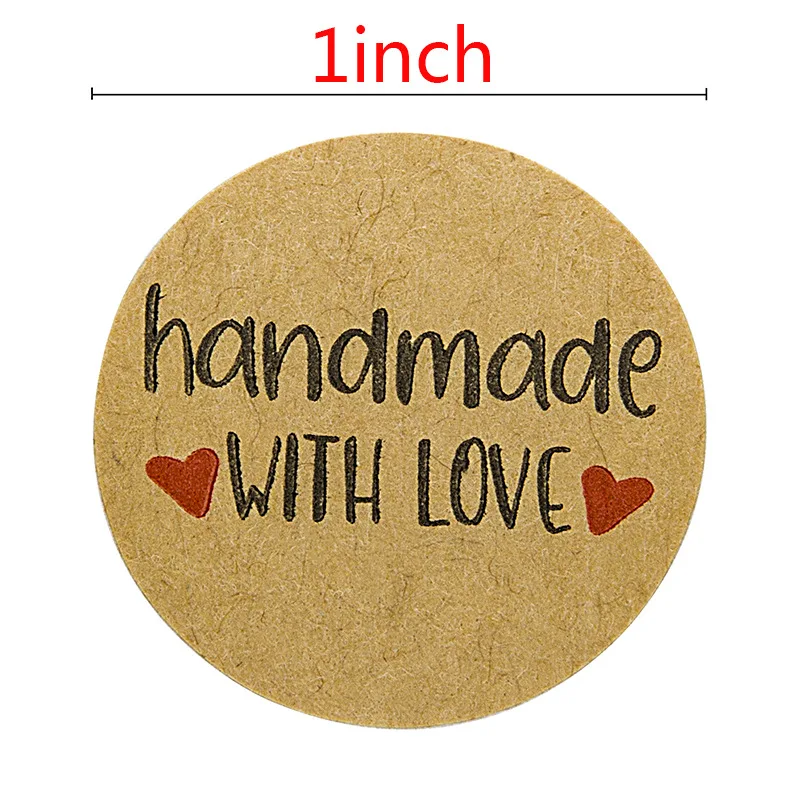 50-500pcs Handmade With Love Kraft Paper Stickers 25mm Round Adhesive Labels Baking Wedding Decoration Party Decoration Sticker