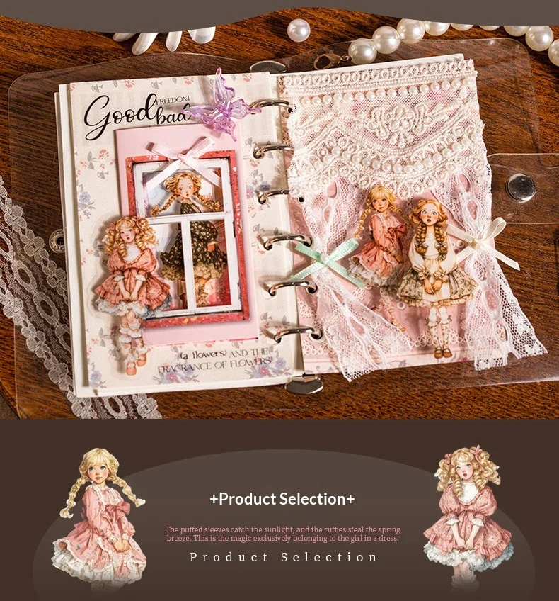 JIANWU Sweet Dress Girl Series Vintage Character Landscape Material Collage Scrapbooking PET Sticker Creative Journal Stationery