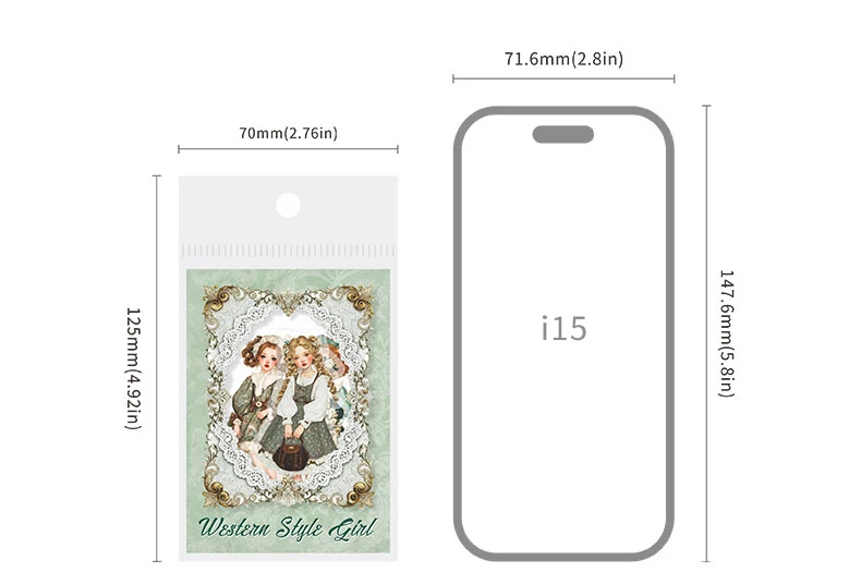 JIANWU Sweet Dress Girl Series Vintage Character Landscape Material Collage Scrapbooking PET Sticker Creative Journal Stationery