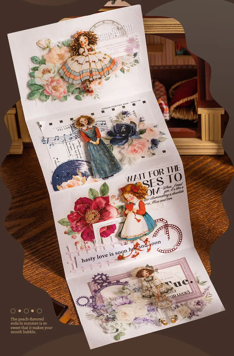 JIANWU Sweet Dress Girl Series Vintage Character Landscape Material Collage Scrapbooking PET Sticker Creative Journal Stationery