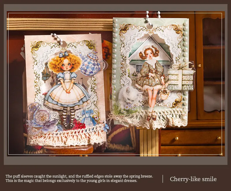 JIANWU Sweet Dress Girl Series Vintage Character Landscape Material Collage Scrapbooking PET Sticker Creative Journal Stationery