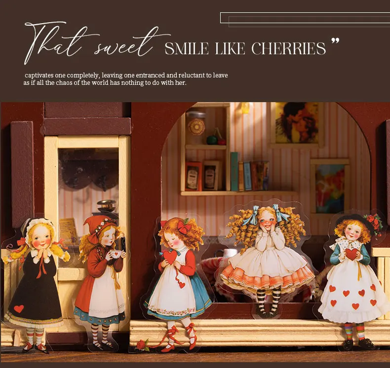 JIANWU Sweet Dress Girl Series Vintage Character Landscape Material Collage Scrapbooking PET Sticker Creative Journal Stationery