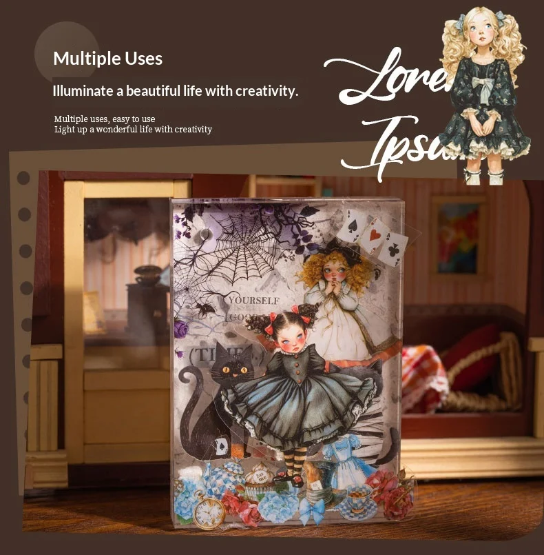 JIANWU Sweet Dress Girl Series Vintage Character Landscape Material Collage Scrapbooking PET Sticker Creative Journal Stationery