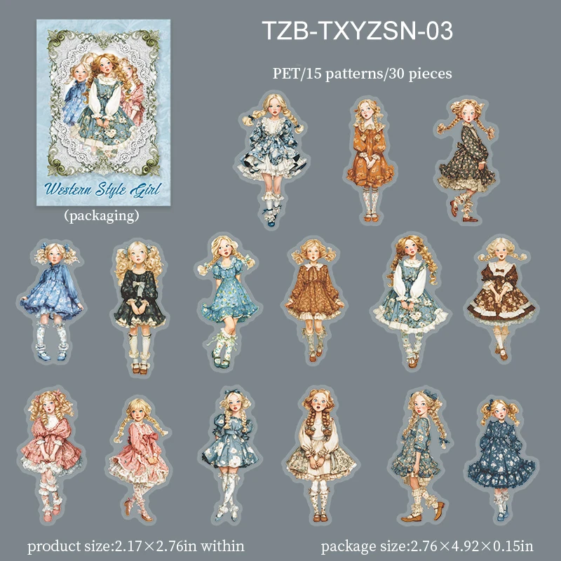 JIANWU Sweet Dress Girl Series Vintage Character Landscape Material Collage Scrapbooking PET Sticker Creative Journal Stationery