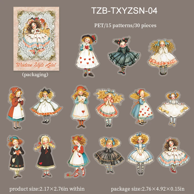 JIANWU Sweet Dress Girl Series Vintage Character Landscape Material Collage Scrapbooking PET Sticker Creative Journal Stationery