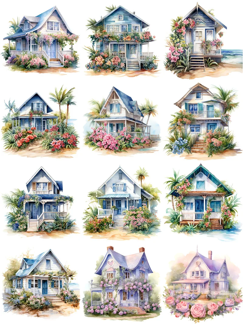 12Pcs/Pack Garden Seaside Villa Sticker DIY Craft Scrapbooking Album Junk Journal Decorative Stickers