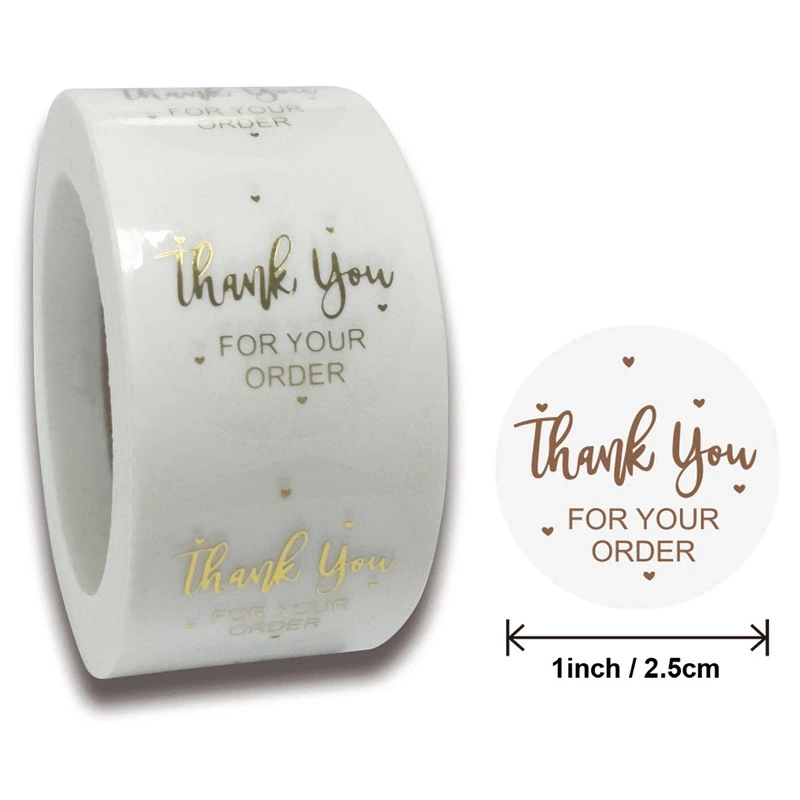 500pcs/roll Thank You for Your Order Stickers Foil Stamping Kids Stickers Bakery Shop Sealing Labels Business Thank You Stickers