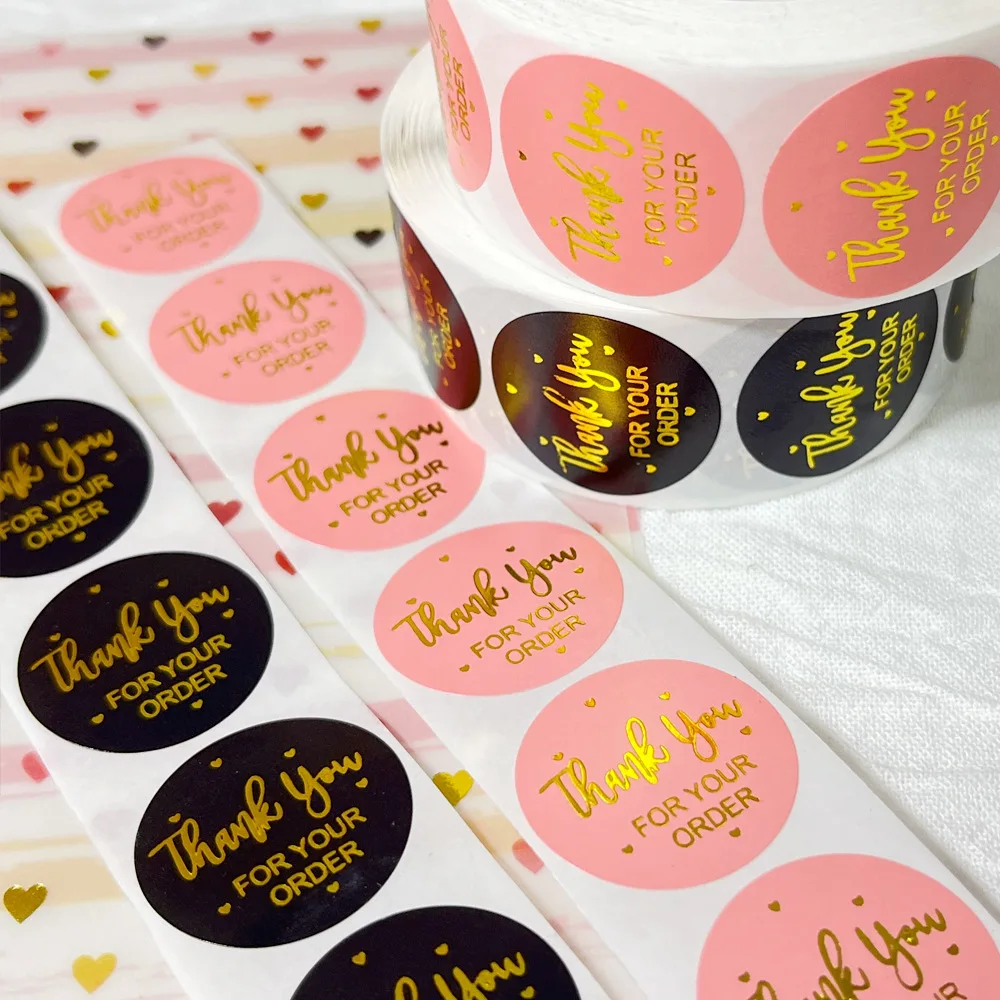 500pcs/roll Thank You for Your Order Stickers Foil Stamping Kids Stickers Bakery Shop Sealing Labels Business Thank You Stickers