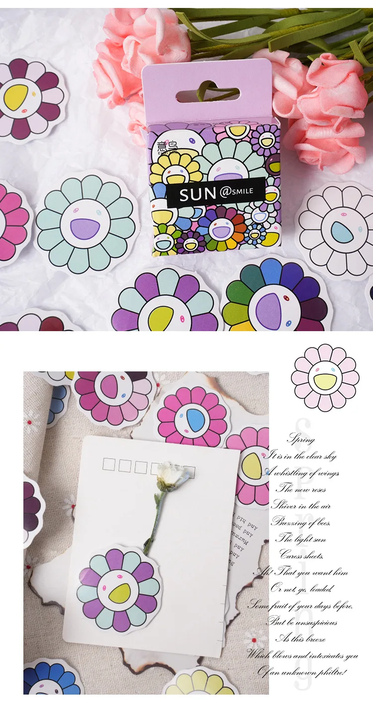 46Pcs Vintage Flower & Sun Aesthetic Stickers for DIY Scrapbooking Decals Stationery Vintage Theme Home & Garden
