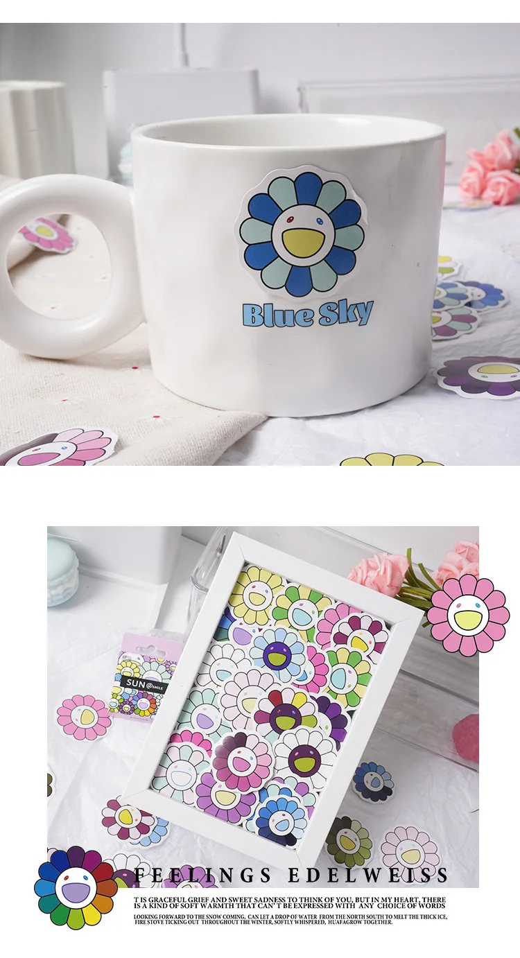 46Pcs Vintage Flower & Sun Aesthetic Stickers for DIY Scrapbooking Decals Stationery Vintage Theme Home & Garden