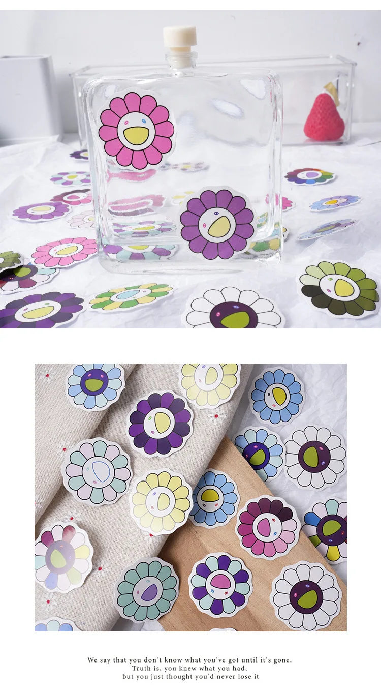 46Pcs Vintage Flower & Sun Aesthetic Stickers for DIY Scrapbooking Decals Stationery Vintage Theme Home & Garden
