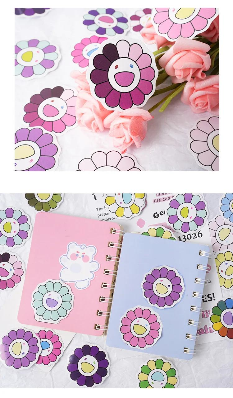 46Pcs Vintage Flower & Sun Aesthetic Stickers for DIY Scrapbooking Decals Stationery Vintage Theme Home & Garden