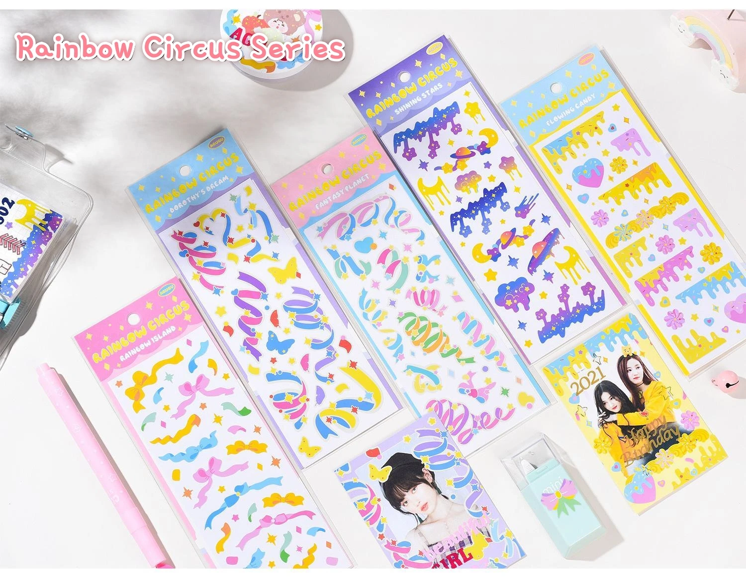 12PCS Korean Aesthetic Journal Stickers Pack Wholesale Kpop Toploader Decoration Scrapbooking Supply Cute Holographic Deco Seal