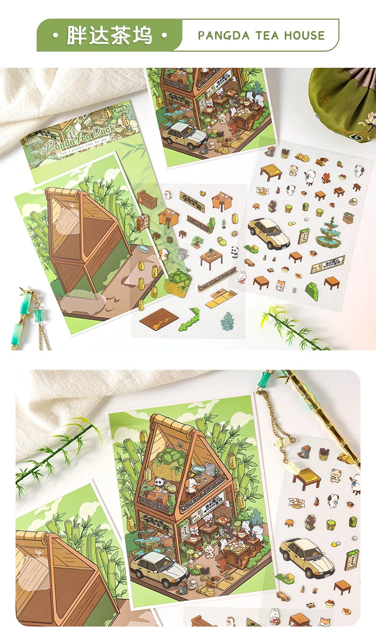 JIAMEI Kawaii 3D Miniature Scene Cartoon Pocket Cabin Landscape Stickers DIY Handmade Stacking Scrapbook Album Sticker