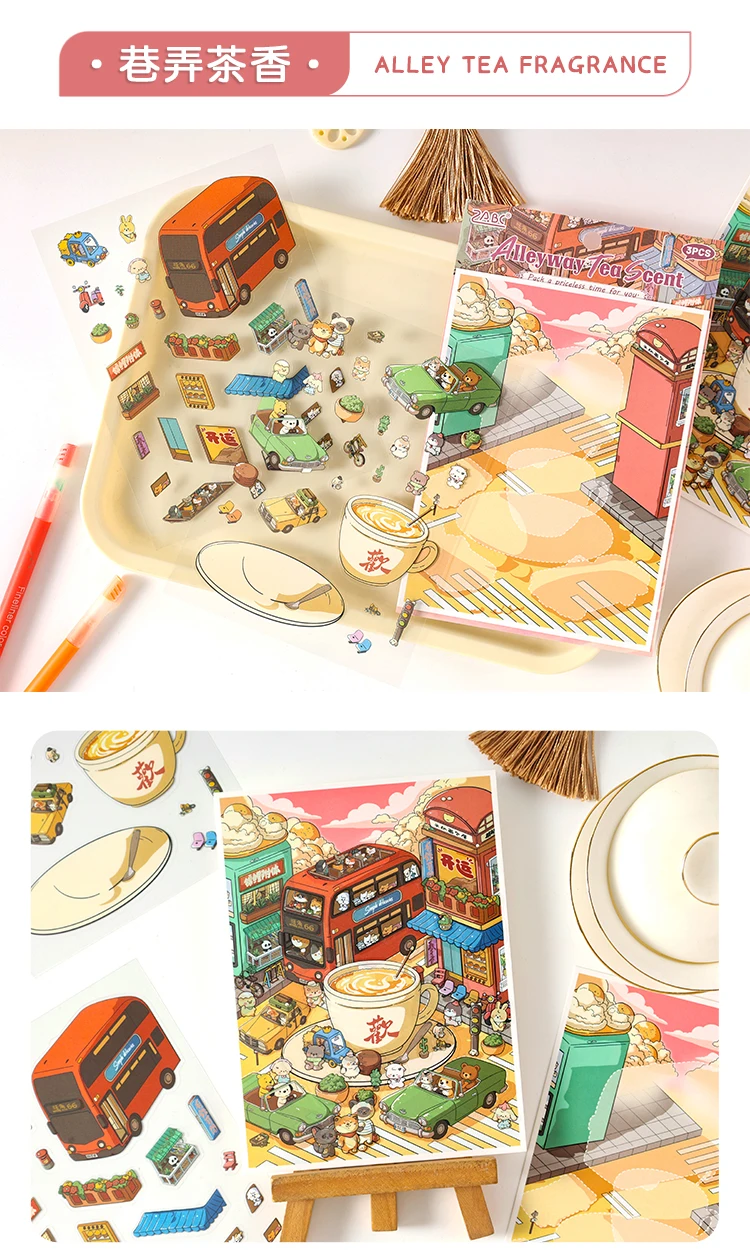 JIAMEI Kawaii 3D Miniature Scene Cartoon Pocket Cabin Landscape Stickers DIY Handmade Stacking Scrapbook Album Sticker