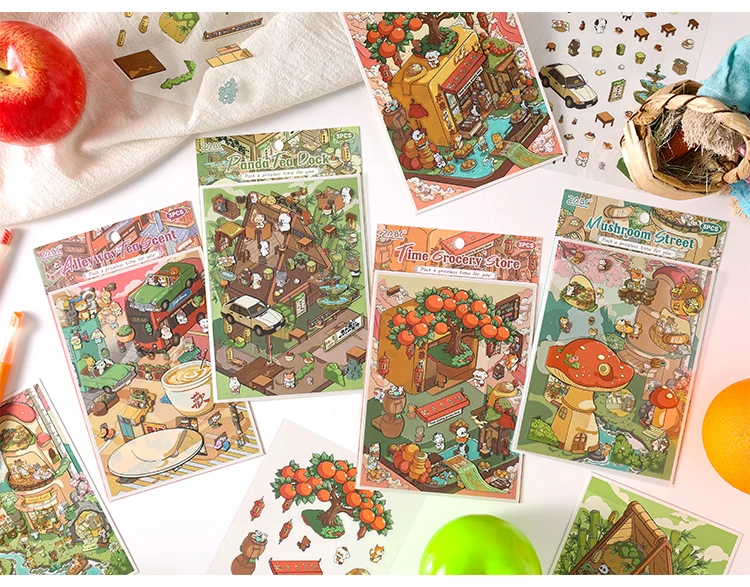 JIAMEI Kawaii 3D Miniature Scene Cartoon Pocket Cabin Landscape Stickers DIY Handmade Stacking Scrapbook Album Sticker