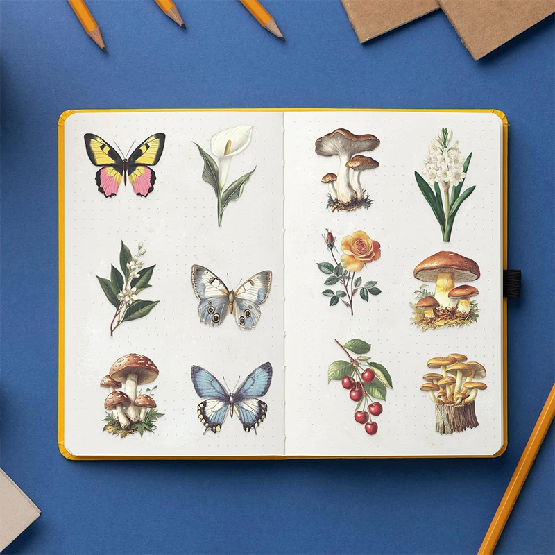 50PCS Retro Forest Mushroom Butterfly Graffiti Sticker Stationery Helmet Guitar Diary Water Bottle Transparent Waterproof Decals