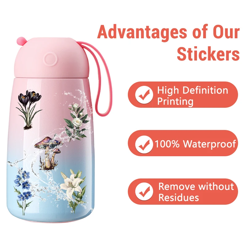 50PCS Retro Forest Mushroom Butterfly Graffiti Sticker Stationery Helmet Guitar Diary Water Bottle Transparent Waterproof Decals