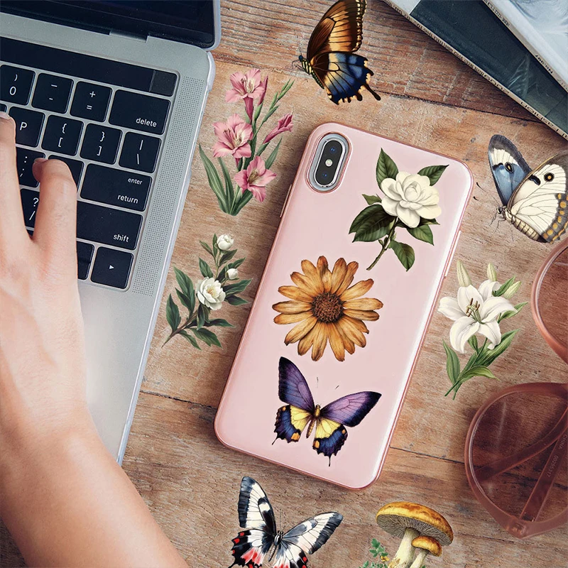 50PCS Retro Forest Mushroom Butterfly Graffiti Sticker Stationery Helmet Guitar Diary Water Bottle Transparent Waterproof Decals
