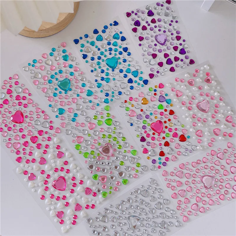 1/10pcs Acrylic Diamond Heart Stickers for Phone DIY Decoration Cute Small Glitter Crafts Scrapbooking