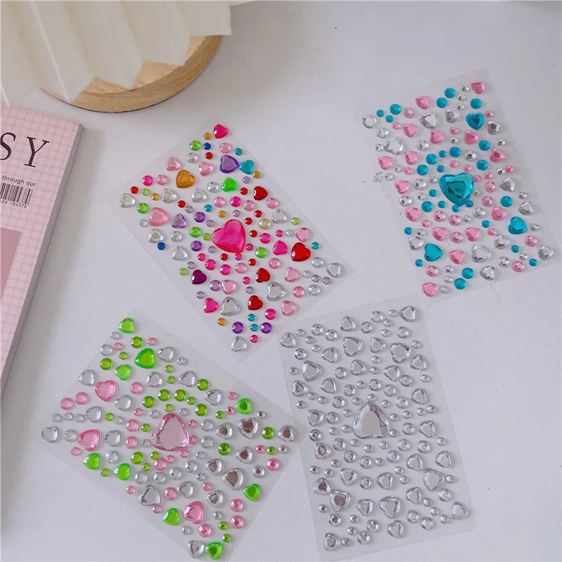 1/10pcs Acrylic Diamond Heart Stickers for Phone DIY Decoration Cute Small Glitter Crafts Scrapbooking